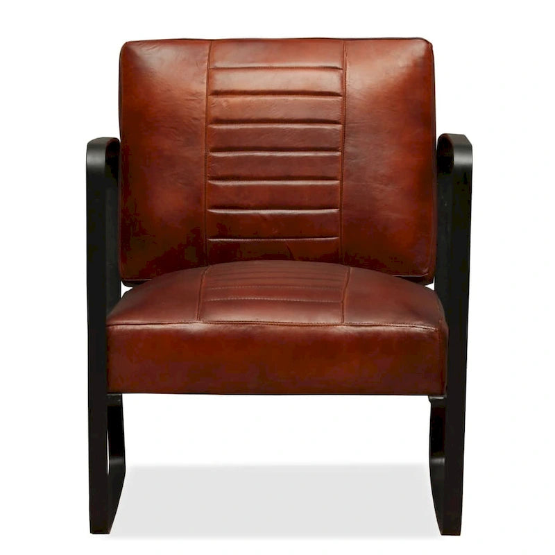 Fauteuil simple avec cadre en métal pour salon Cuir véritable - 23.6 x 25.2 x 29.1