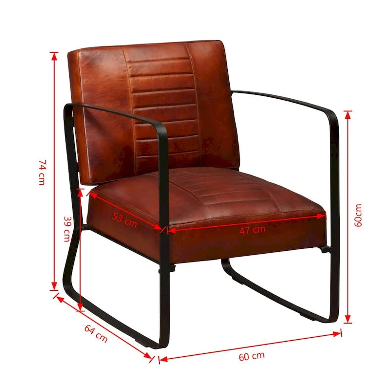 Fauteuil simple avec cadre en métal pour salon Cuir véritable - 23.6 x 25.2 x 29.1