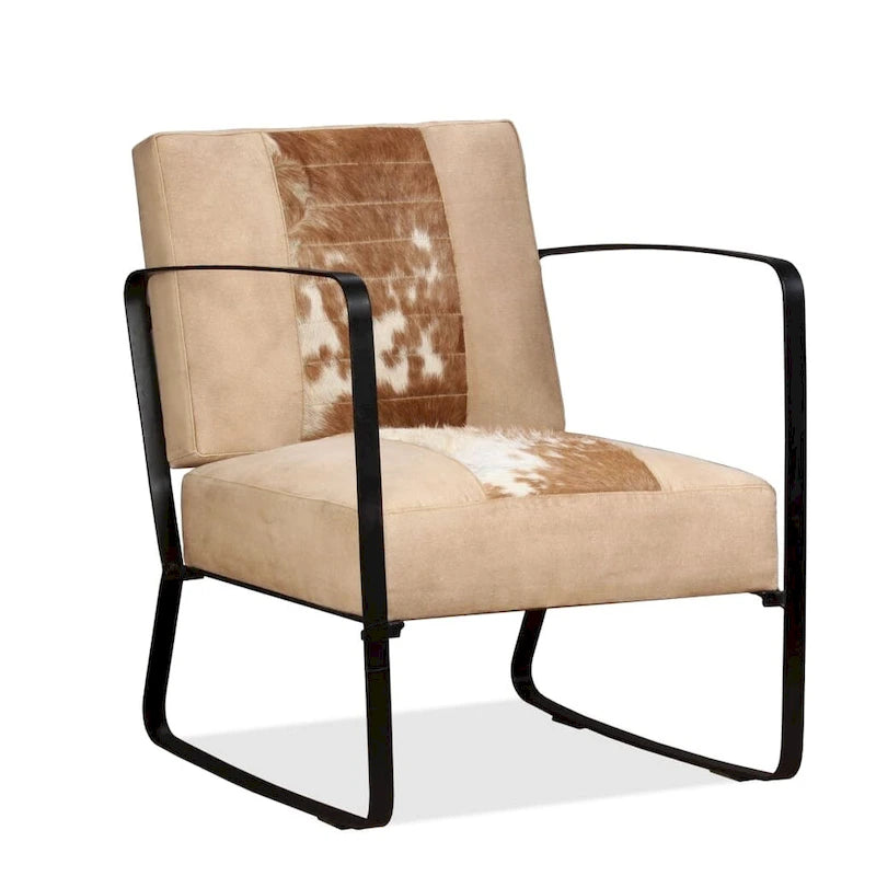 Fauteuil simple avec cadre en métal pour salon Cuir véritable - 23.6 x 25.2 x 29.1