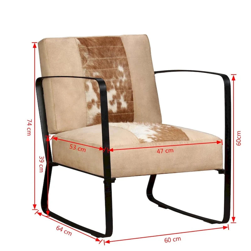 Fauteuil simple avec cadre en métal pour salon Cuir véritable - 23.6 x 25.2 x 29.1