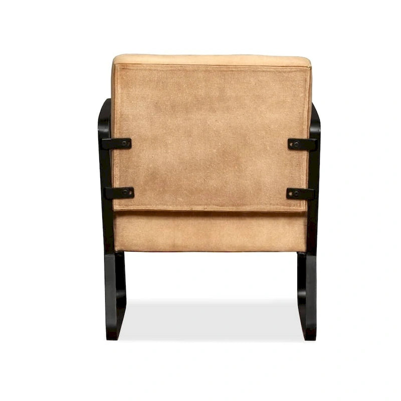Fauteuil simple avec cadre en métal pour salon Cuir véritable - 23.6 x 25.2 x 29.1