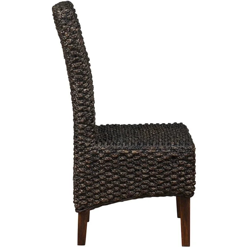 Chaise en bois tressée en osier à dossier haut, marron