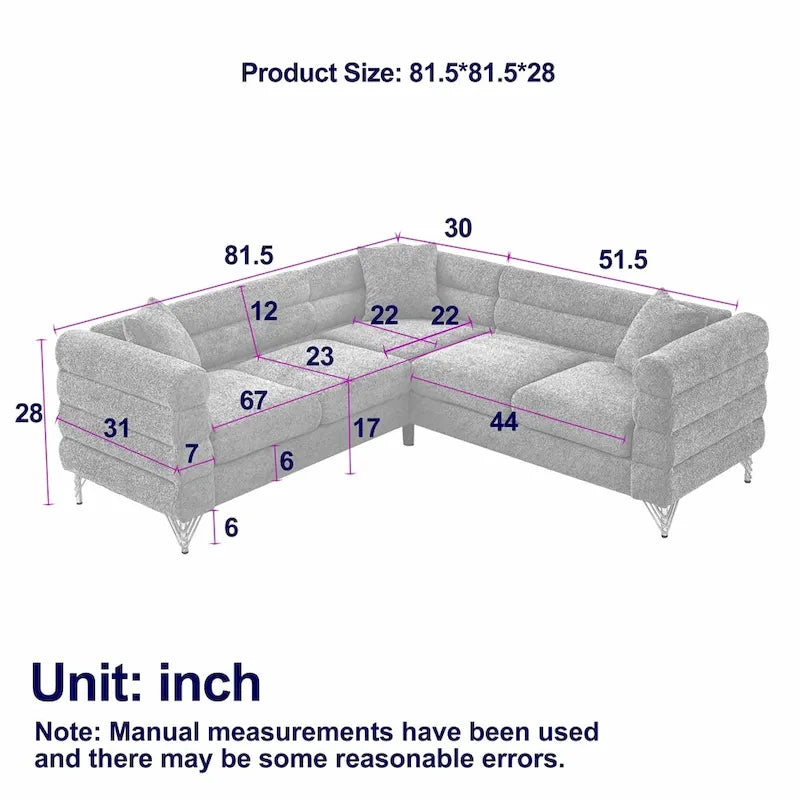 Canapé d'angle sectionnel en L surdimensionné 5 places de 81,5 po avec 3 coussins