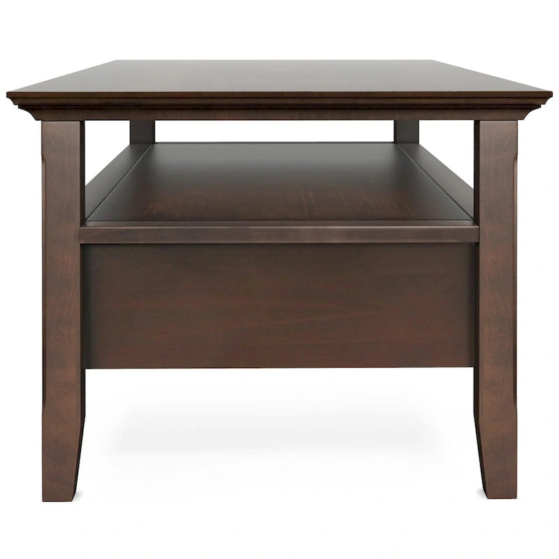 Table basse rectangulaire de 48 pouces de large Normandy en bois massif avec tiroir, style transitionnel, couleur brun foncé
