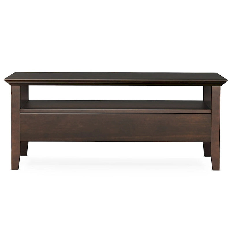 Table basse rectangulaire de 48 pouces de large Normandy en bois massif avec tiroir, style transitionnel, couleur brun foncé