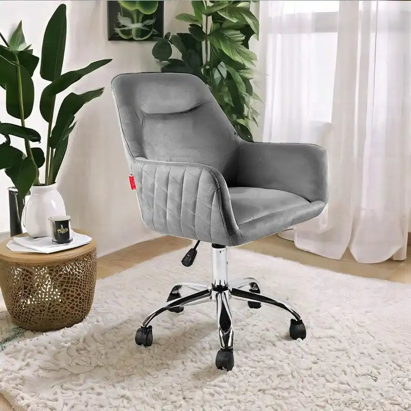 Fauteuil d'appoint Chaise de coiffeuse pivotante Chaise de bureau à roulettes Moderne Réglable en hauteur Rose/Gris/Blanc