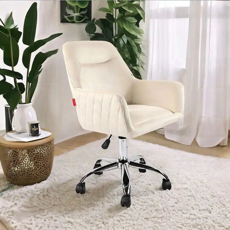 Fauteuil d'appoint Chaise de coiffeuse pivotante Chaise de bureau à roulettes Moderne Réglable en hauteur Rose/Gris/Blanc