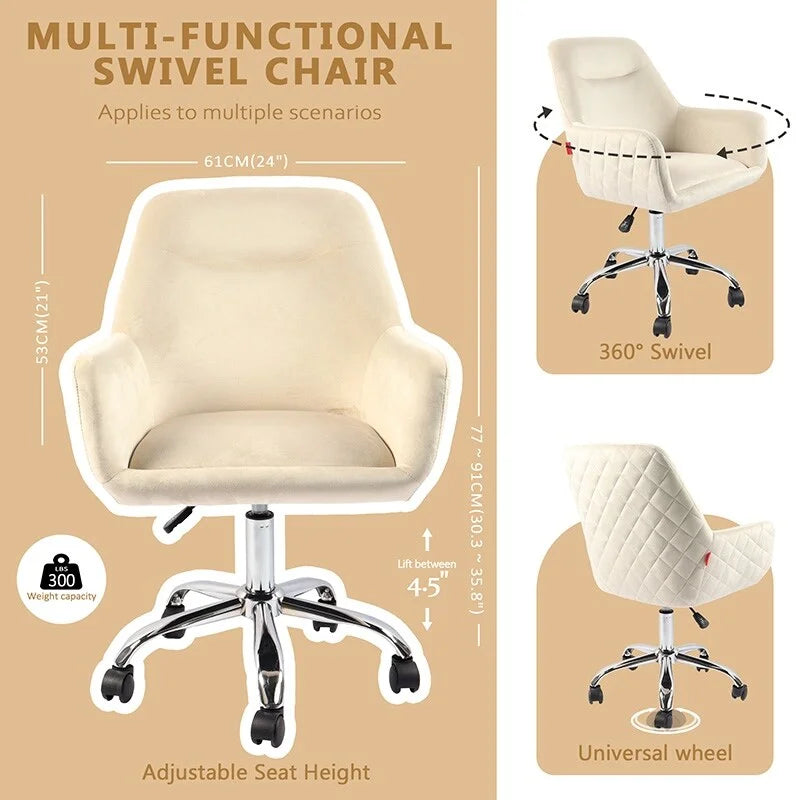 Fauteuil d'appoint Chaise de coiffeuse pivotante Chaise de bureau à roulettes Moderne Réglable en hauteur Rose/Gris/Blanc
