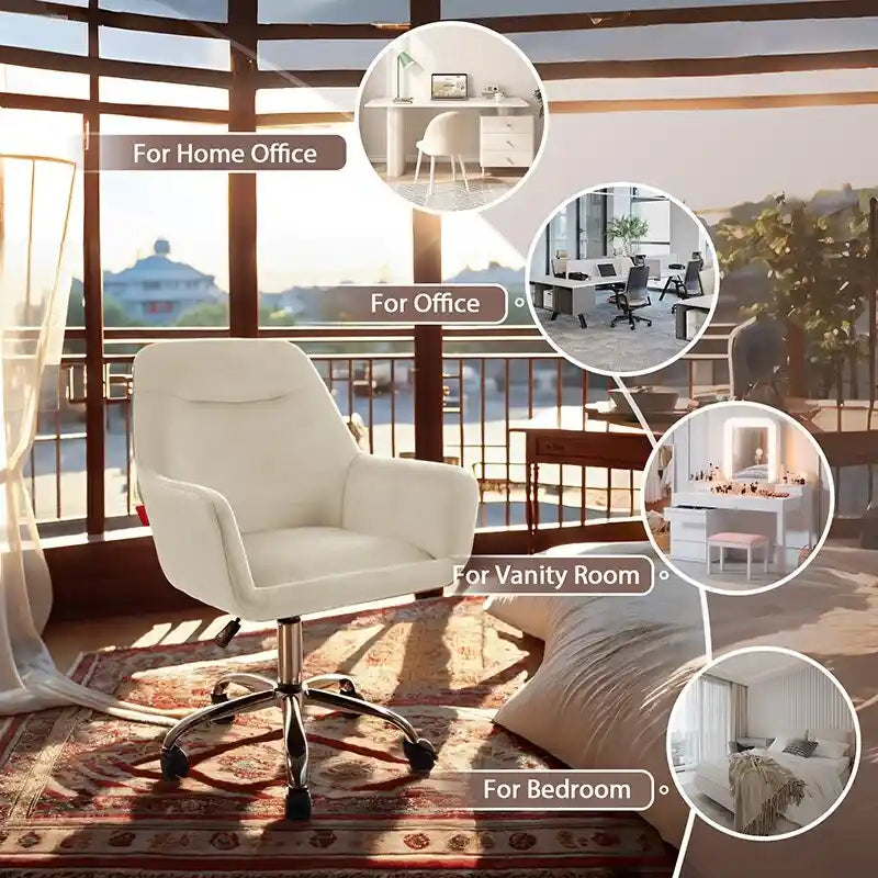 Fauteuil d'appoint Chaise de coiffeuse pivotante Chaise de bureau à roulettes Moderne Réglable en hauteur Rose/Gris/Blanc