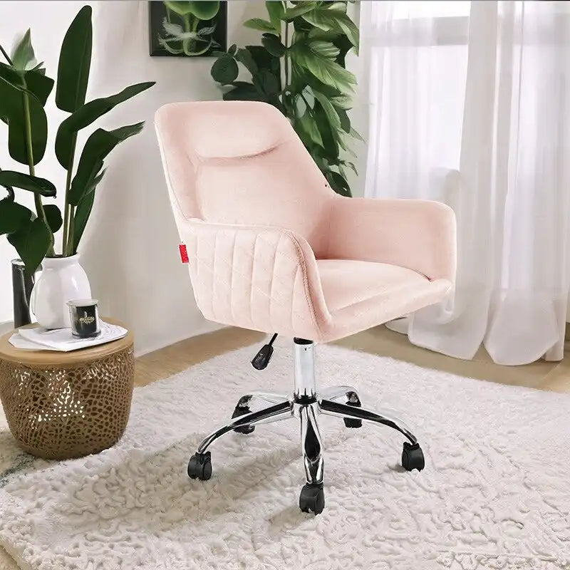 Fauteuil d'appoint Chaise de coiffeuse pivotante Chaise de bureau à roulettes Moderne Réglable en hauteur Rose/Gris/Blanc