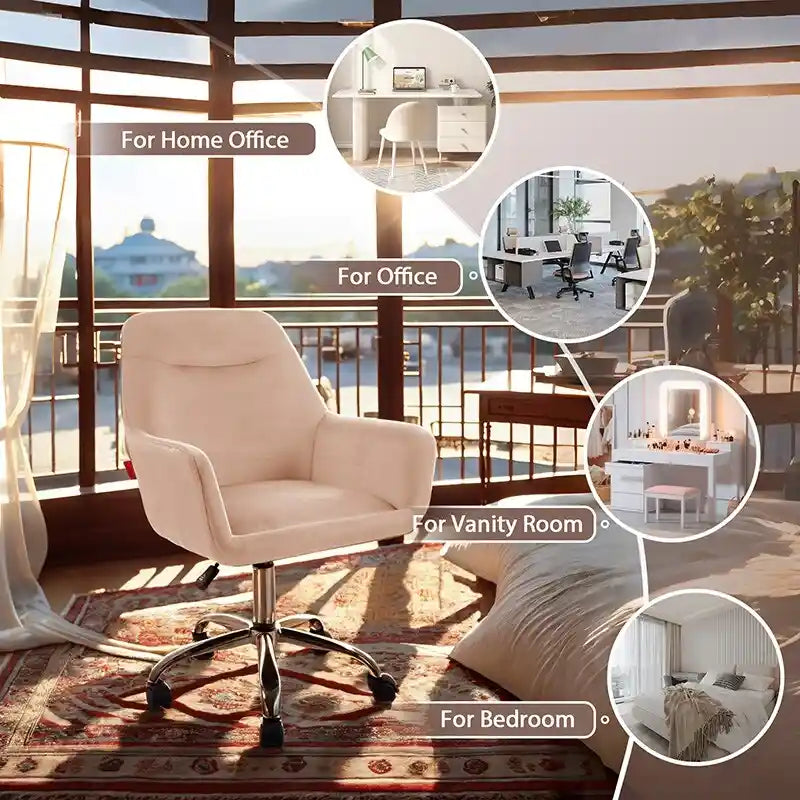 Fauteuil d'appoint Chaise de coiffeuse pivotante Chaise de bureau à roulettes Moderne Réglable en hauteur Rose/Gris/Blanc