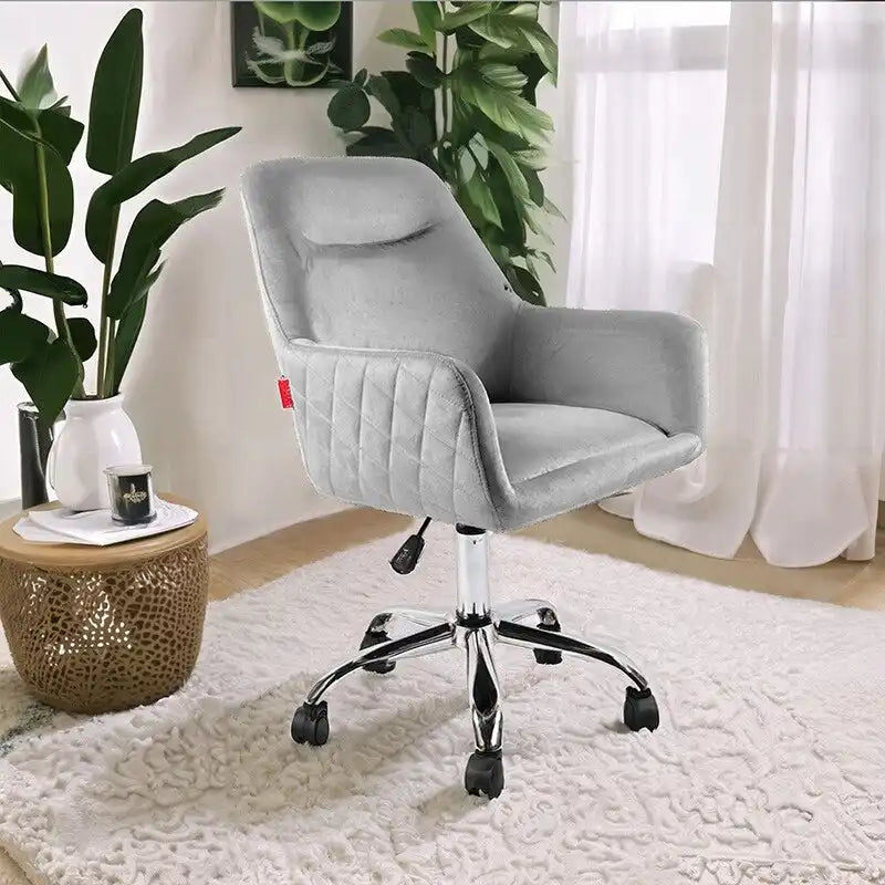 Fauteuil d'appoint Chaise de coiffeuse pivotante Chaise de bureau à roulettes Moderne Réglable en hauteur Rose/Gris/Blanc