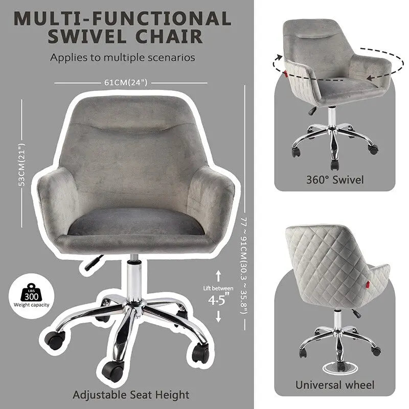 Fauteuil d'appoint Chaise de coiffeuse pivotante Chaise de bureau à roulettes Moderne Réglable en hauteur Rose/Gris/Blanc