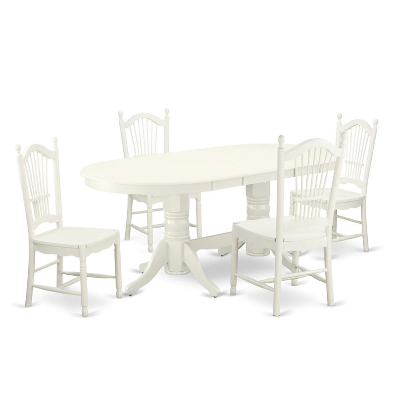 Table de salle à manger ovale et chaises à assise en bois, Blanc Lin
