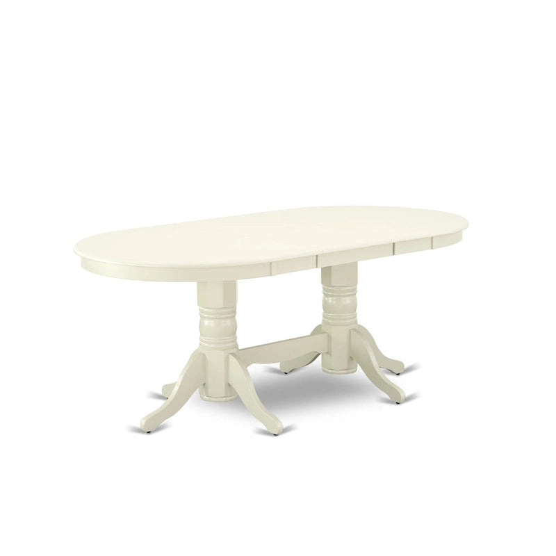 Table de salle à manger ovale et chaises à assise en bois, Blanc Lin