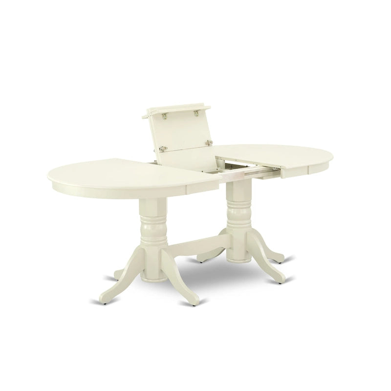 Table de salle à manger ovale et chaises à assise en bois, Blanc Lin