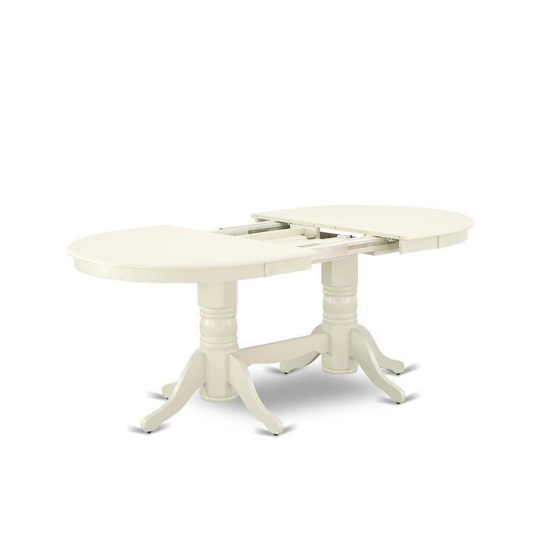 Table de salle à manger ovale et chaises à assise en bois, Blanc Lin