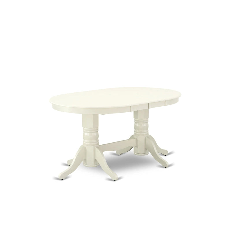 Table de salle à manger ovale et chaises à assise en bois, Blanc Lin
