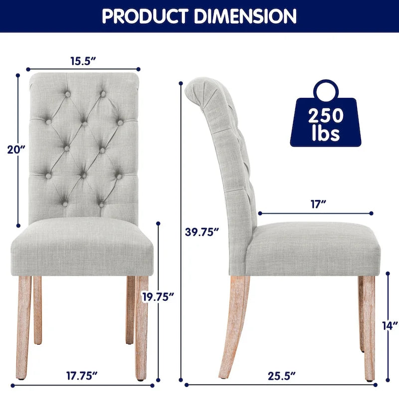 Chaise de salle à manger Parsons en lin avec boutons et rembourrage
