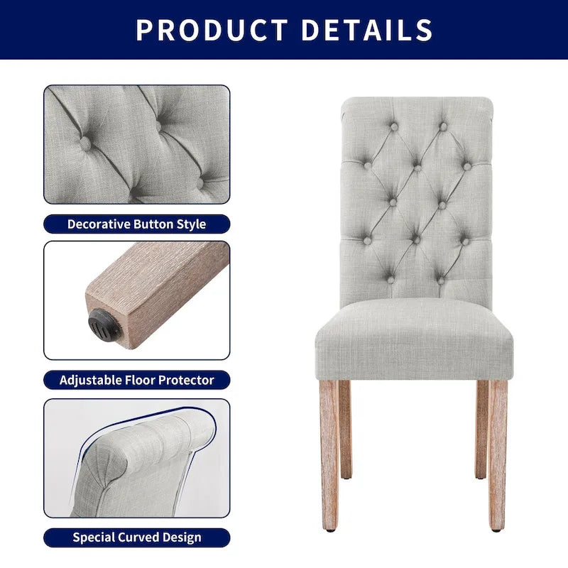 Chaise de salle à manger Parsons en lin avec boutons et rembourrage
