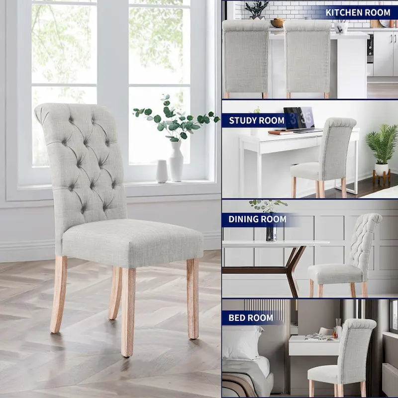 Chaise de salle à manger Parsons en lin avec boutons et rembourrage