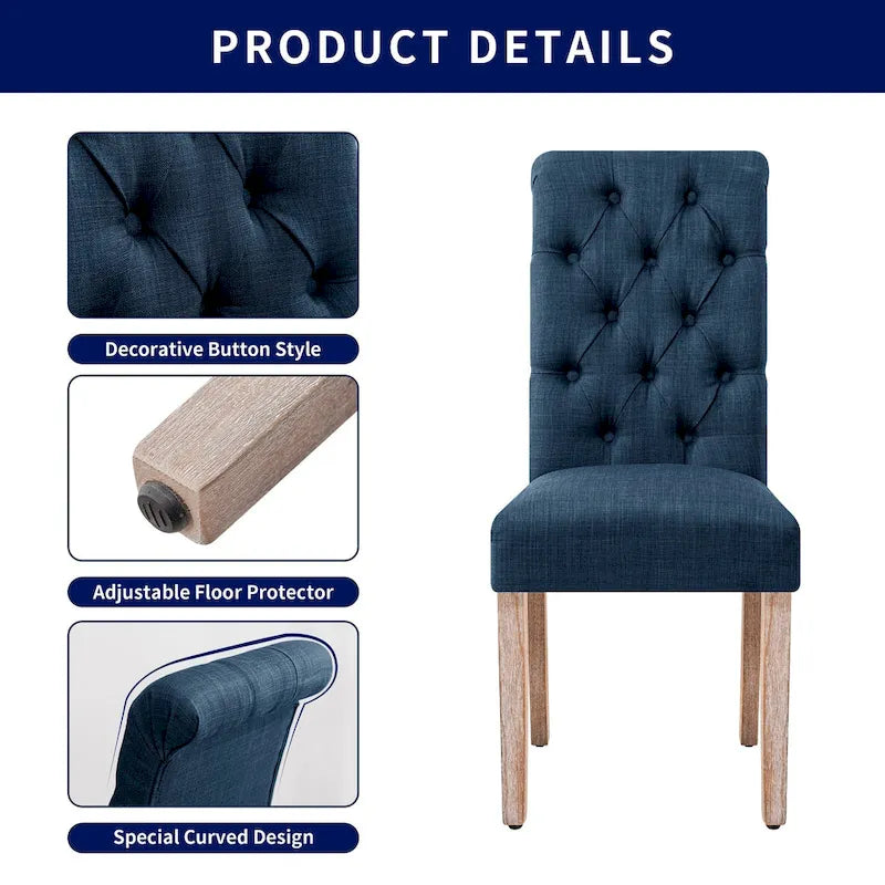 Chaise de salle à manger Parsons en lin avec boutons et rembourrage