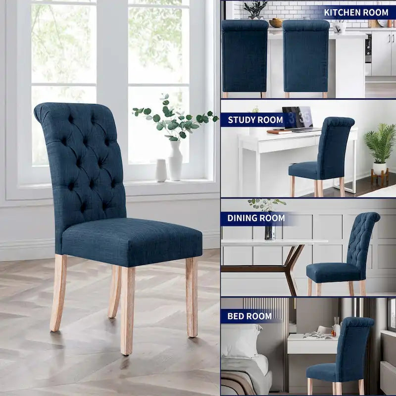 Chaise de salle à manger Parsons en lin avec boutons et rembourrage