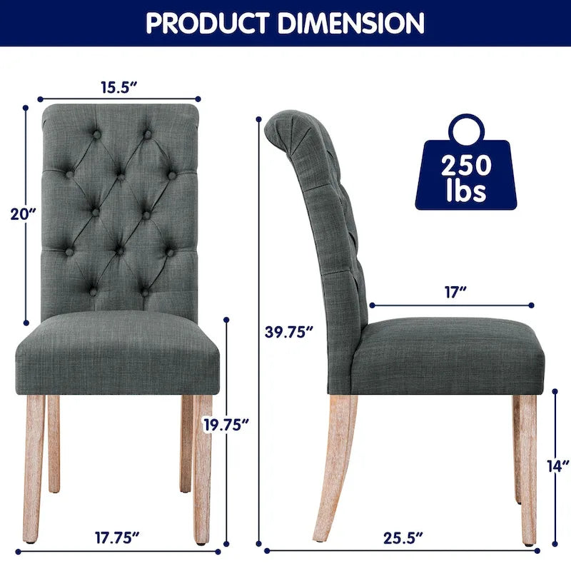 Chaise de salle à manger Parsons en lin avec boutons et rembourrage