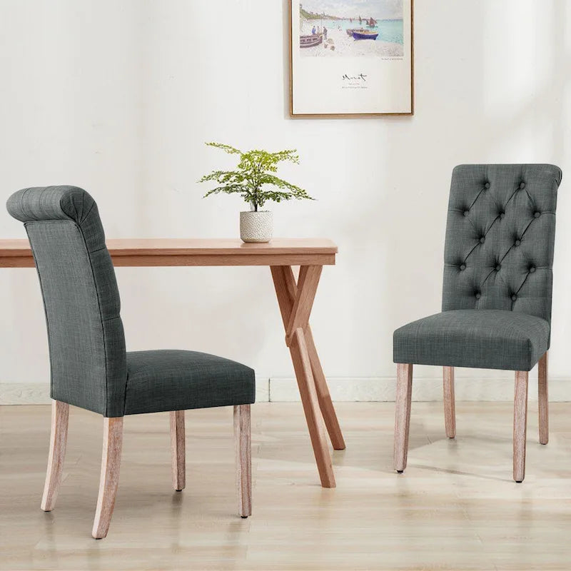 Chaise de salle à manger Parsons en lin avec boutons et rembourrage