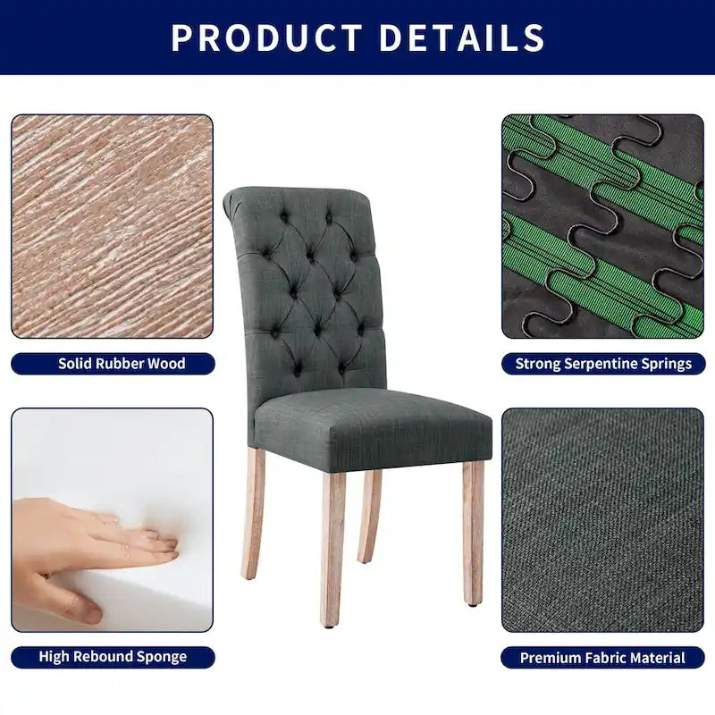 Chaise de salle à manger Parsons en lin avec boutons et rembourrage