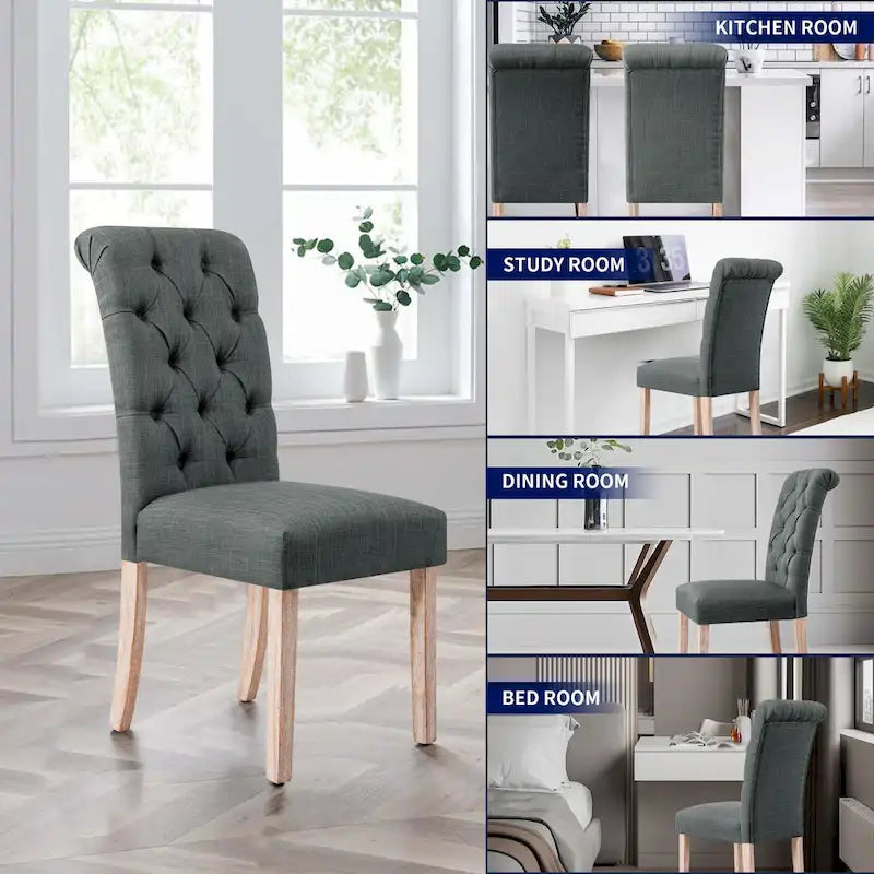 Chaise de salle à manger Parsons en lin avec boutons et rembourrage