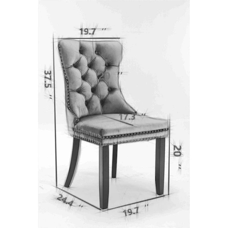 Chaise de salle à manger contemporaine haut de gamme en velours capitonnée en bois massif avec pieds plaqués en acier inoxydable doré
