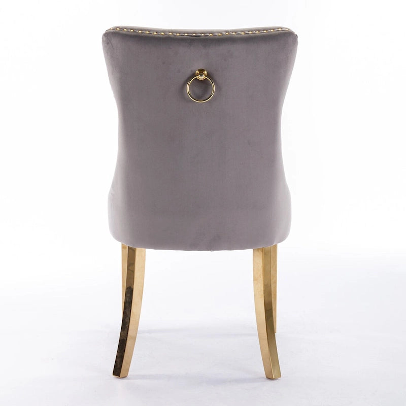 Chaise de salle à manger contemporaine haut de gamme en velours capitonnée en bois massif avec pieds plaqués en acier inoxydable doré