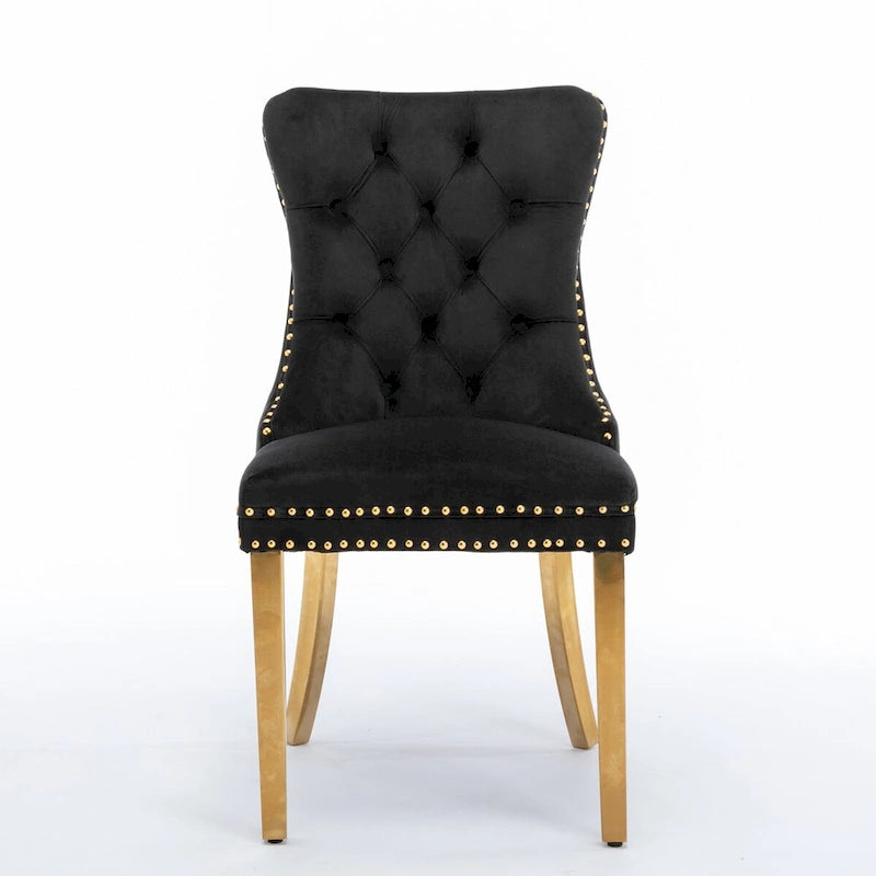 Chaise de salle à manger contemporaine haut de gamme en velours capitonnée en bois massif avec pieds plaqués en acier inoxydable doré