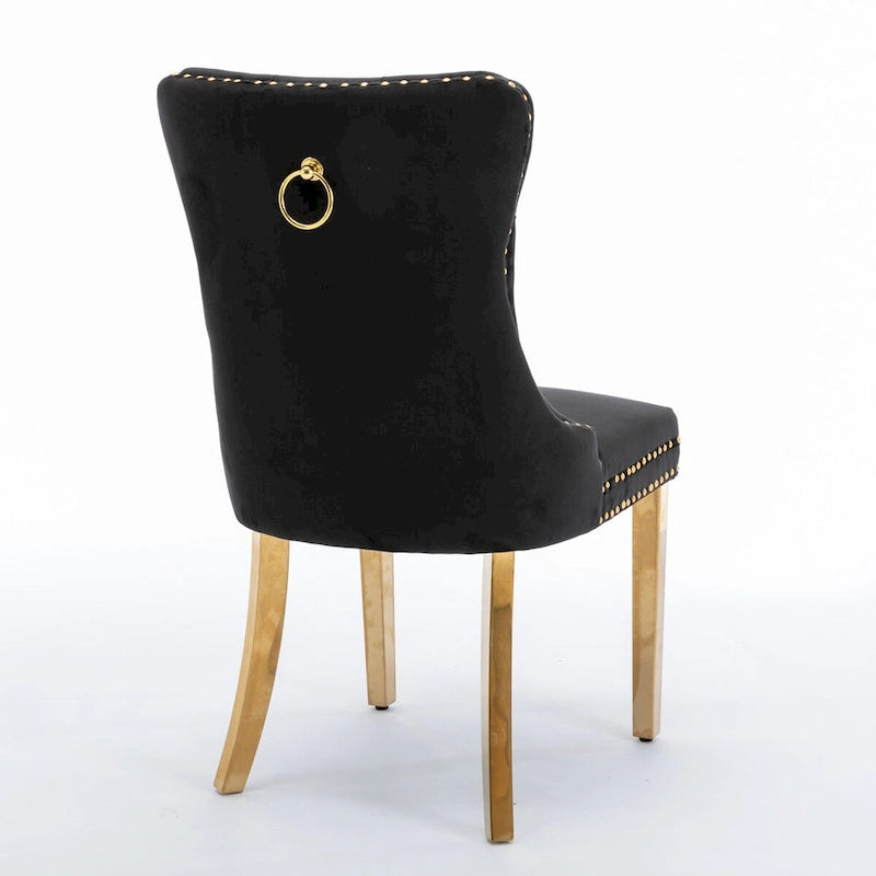 Chaise de salle à manger contemporaine haut de gamme en velours capitonnée en bois massif avec pieds plaqués en acier inoxydable doré