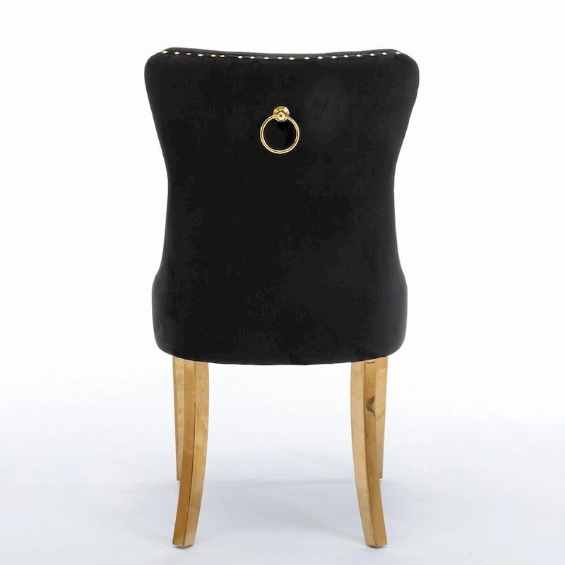 Chaise de salle à manger contemporaine haut de gamme en velours capitonnée en bois massif avec pieds plaqués en acier inoxydable doré