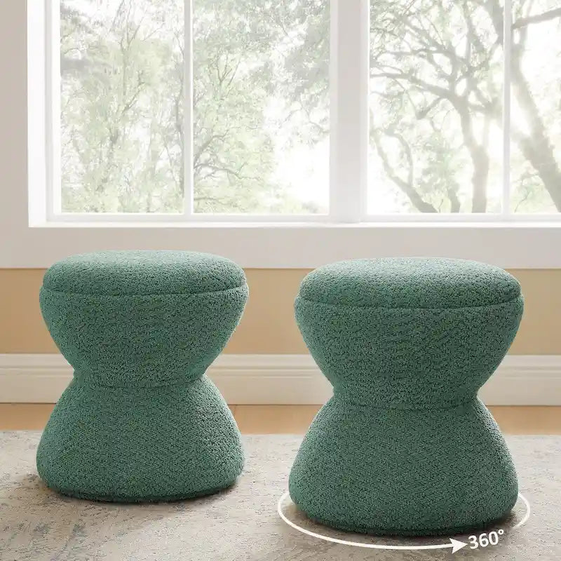 Pouf ottoman Djembe en tissu bouclé avec base pivotante, tabouret de coiffeuse pivotant pour salon, dressing