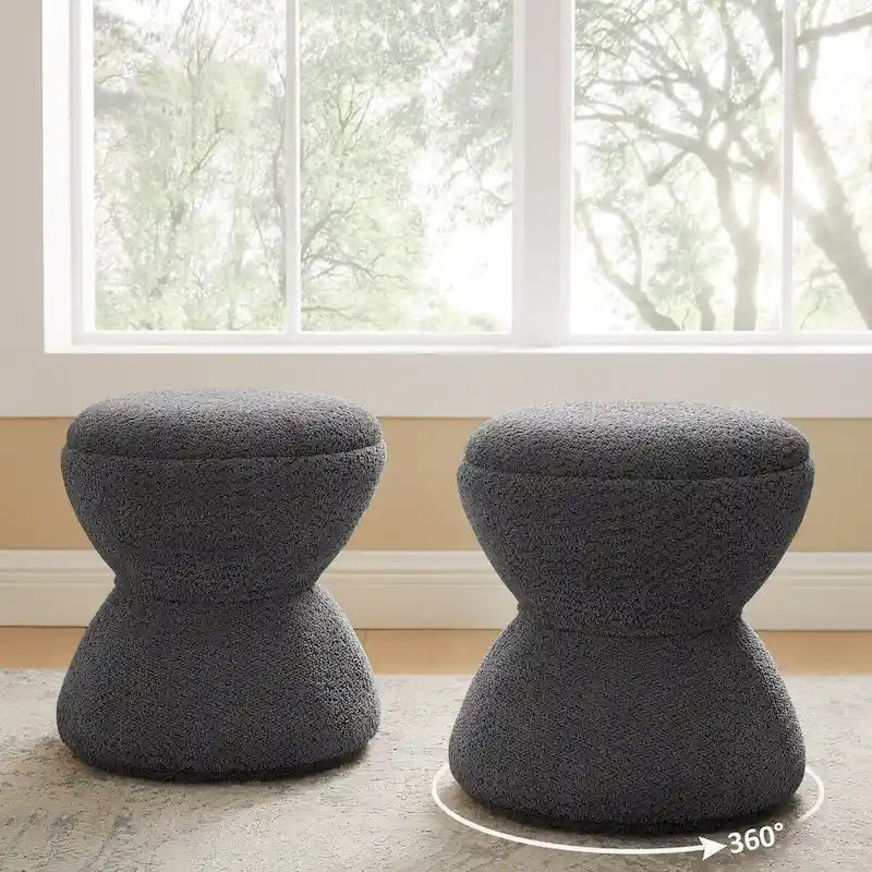 Pouf ottoman Djembe en tissu bouclé avec base pivotante, tabouret de coiffeuse pivotant pour salon, dressing