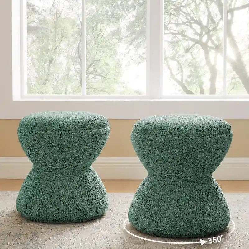 Pouf ottoman Djembe en tissu bouclé avec base pivotante, tabouret de coiffeuse pivotant pour salon, dressing