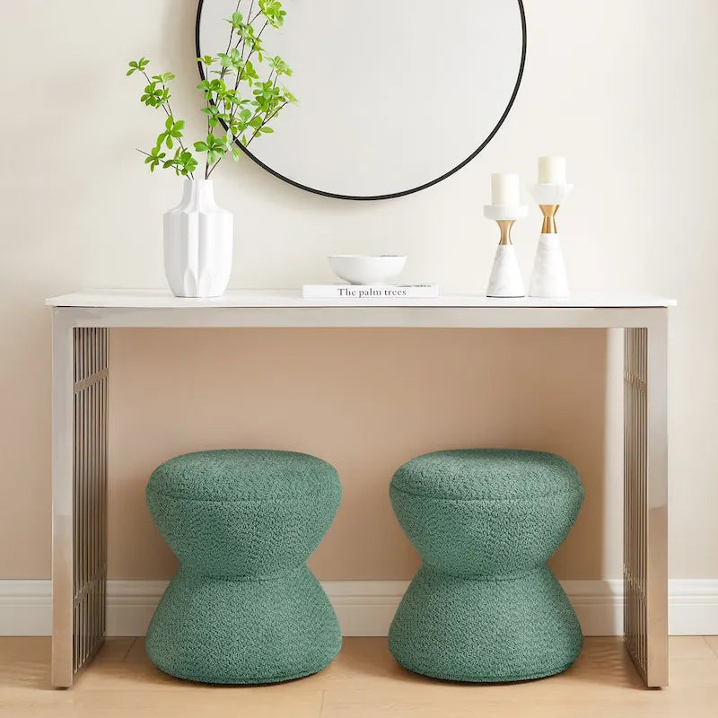 Pouf ottoman Djembe en tissu bouclé avec base pivotante, tabouret de coiffeuse pivotant pour salon, dressing