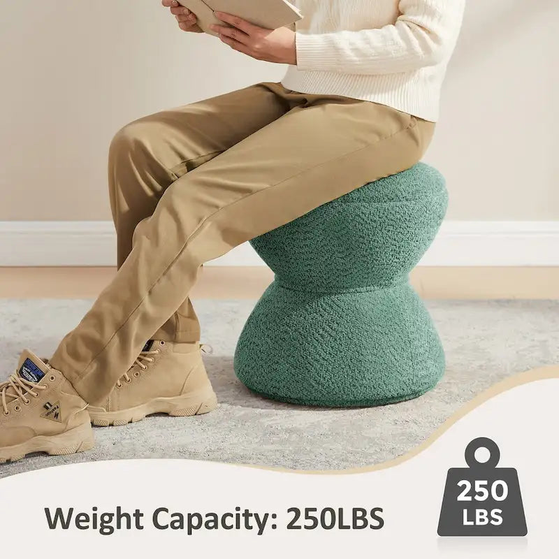 Pouf ottoman Djembe en tissu bouclé avec base pivotante, tabouret de coiffeuse pivotant pour salon, dressing