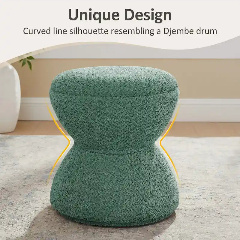 Pouf ottoman Djembe en tissu bouclé avec base pivotante, tabouret de coiffeuse pivotant pour salon, dressing
