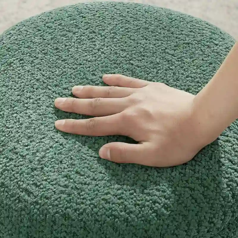 Pouf ottoman Djembe en tissu bouclé avec base pivotante, tabouret de coiffeuse pivotant pour salon, dressing