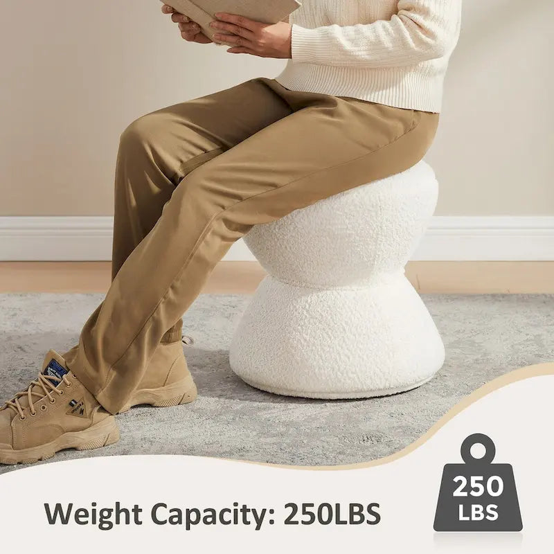 Pouf ottoman Djembe en tissu bouclé avec base pivotante, tabouret de coiffeuse pivotant pour salon, dressing