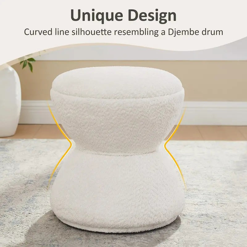Pouf ottoman Djembe en tissu bouclé avec base pivotante, tabouret de coiffeuse pivotant pour salon, dressing