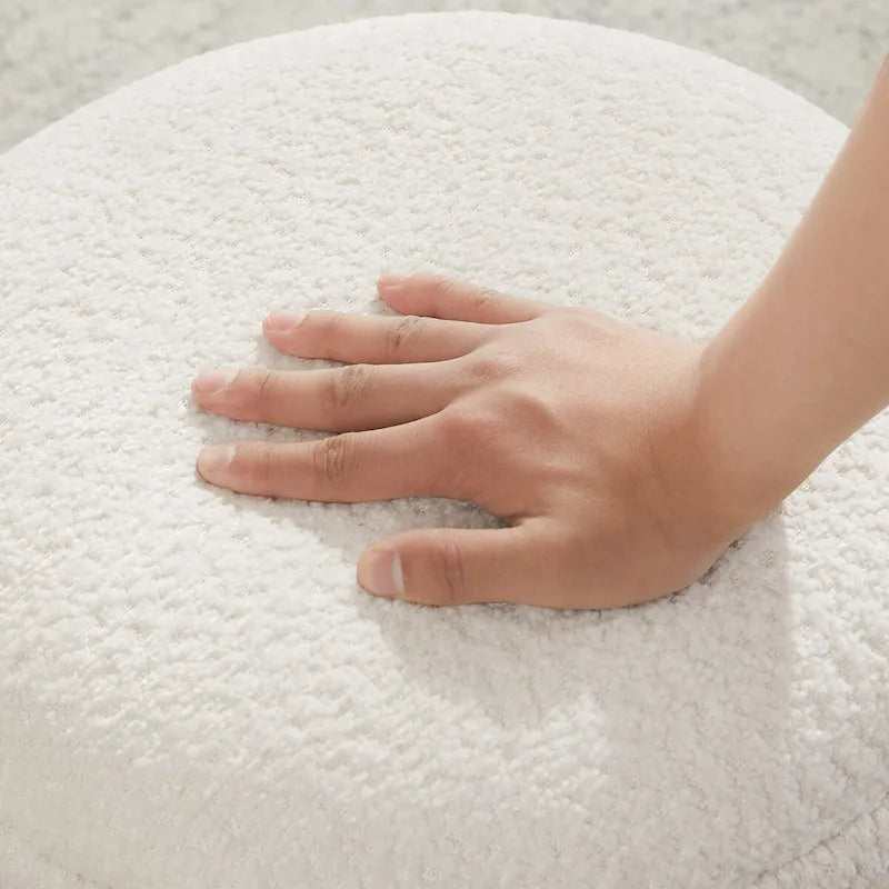 Pouf ottoman Djembe en tissu bouclé avec base pivotante, tabouret de coiffeuse pivotant pour salon, dressing