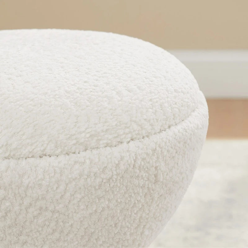 Pouf ottoman Djembe en tissu bouclé avec base pivotante, tabouret de coiffeuse pivotant pour salon, dressing