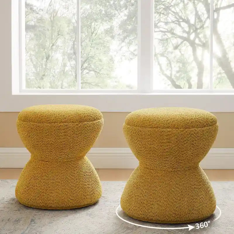 Pouf ottoman Djembe en tissu bouclé avec base pivotante, tabouret de coiffeuse pivotant pour salon, dressing