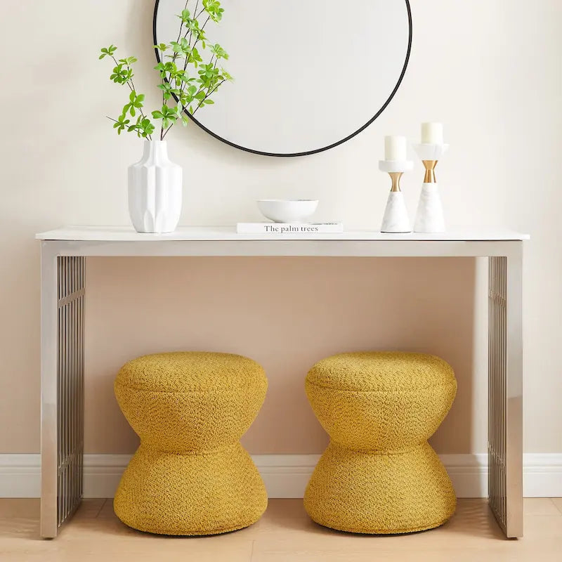 Pouf ottoman Djembe en tissu bouclé avec base pivotante, tabouret de coiffeuse pivotant pour salon, dressing