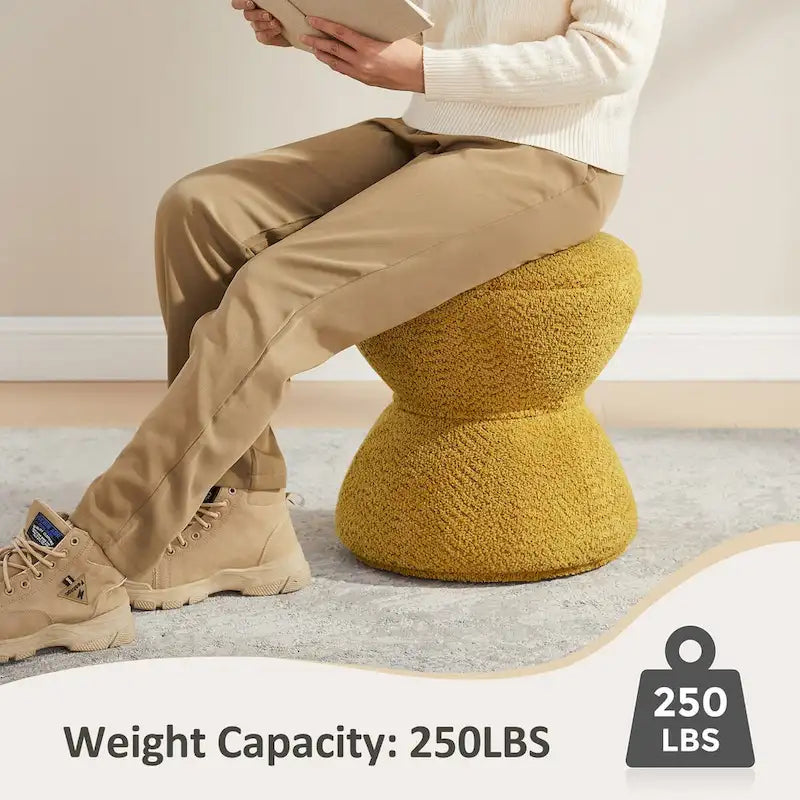 Pouf ottoman Djembe en tissu bouclé avec base pivotante, tabouret de coiffeuse pivotant pour salon, dressing